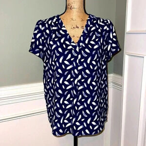 Hilary Radley - Navy Blue V-Neck Short Sleeve Blouse - Size Large